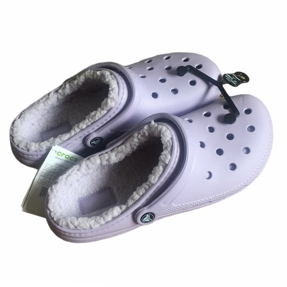lilac fluffy crocs